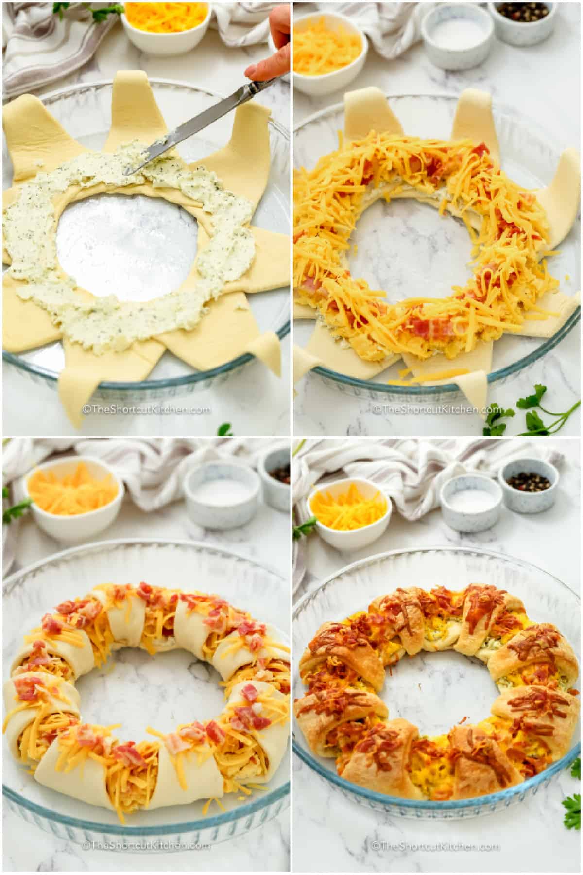 process showing how to make Cheesy Breakfast Crescent Ring
