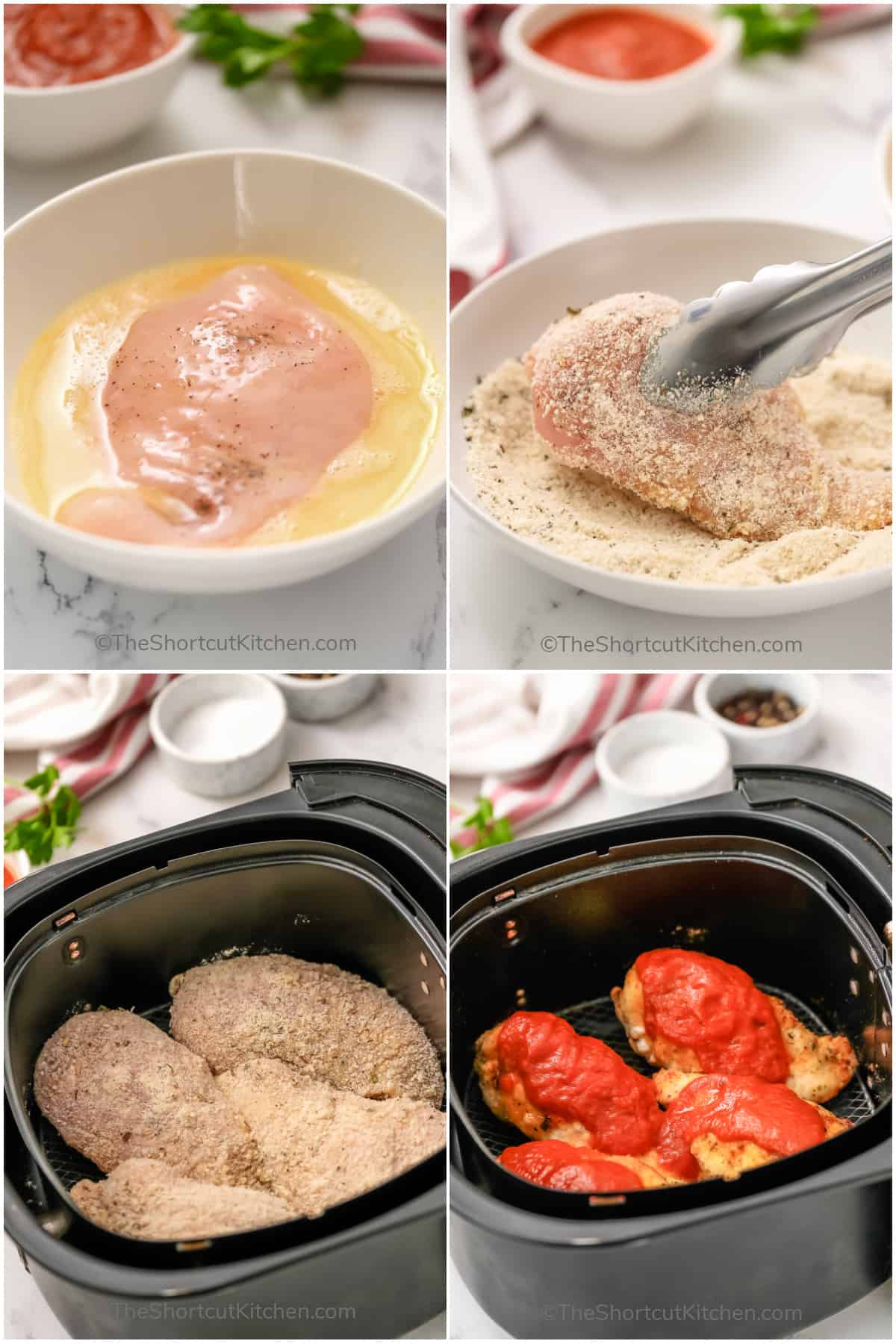 process to dredge and cook Air Fryer Parmesan Chicken