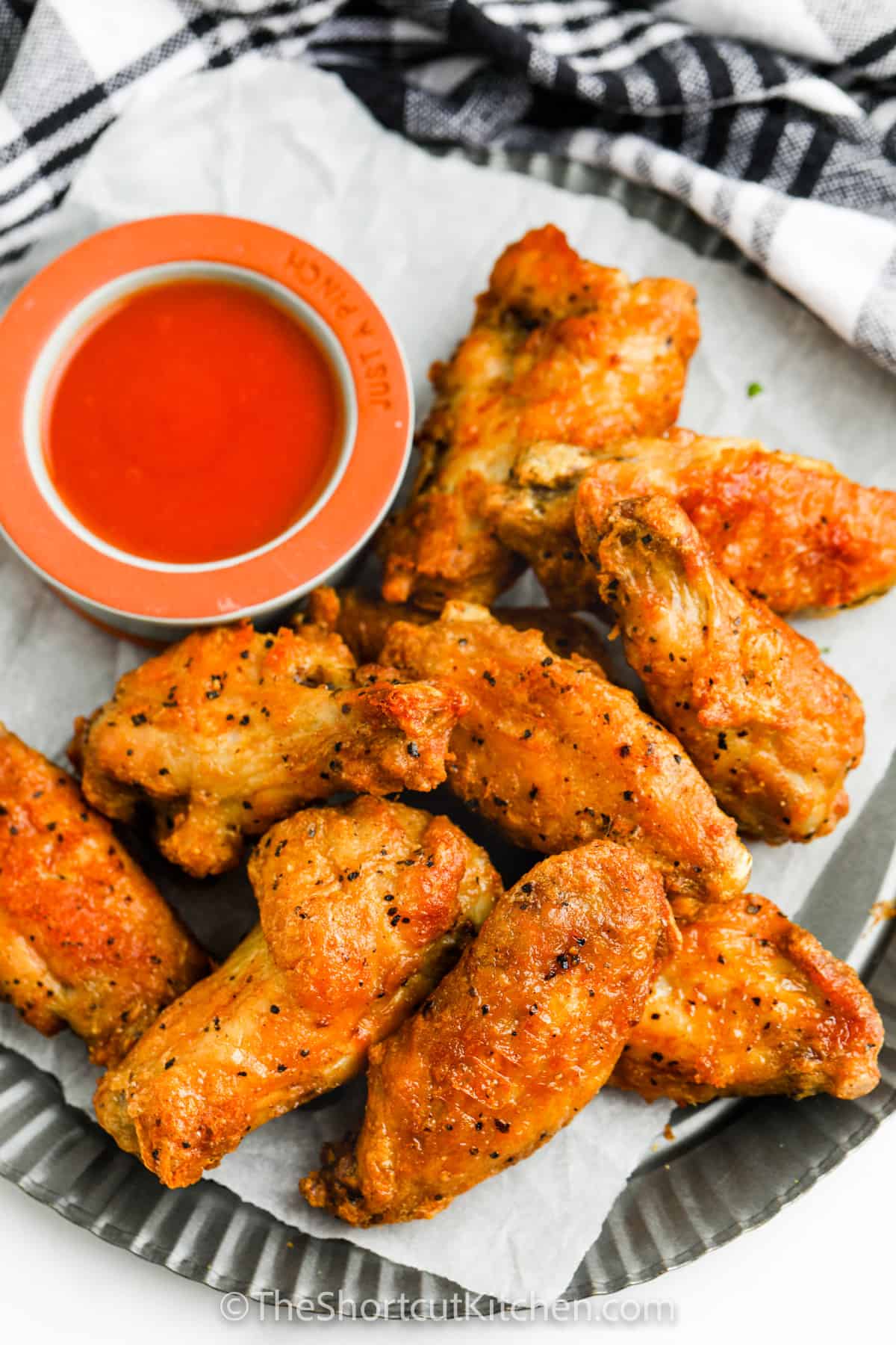 Air Fryer Chicken Wings on a plate with dip