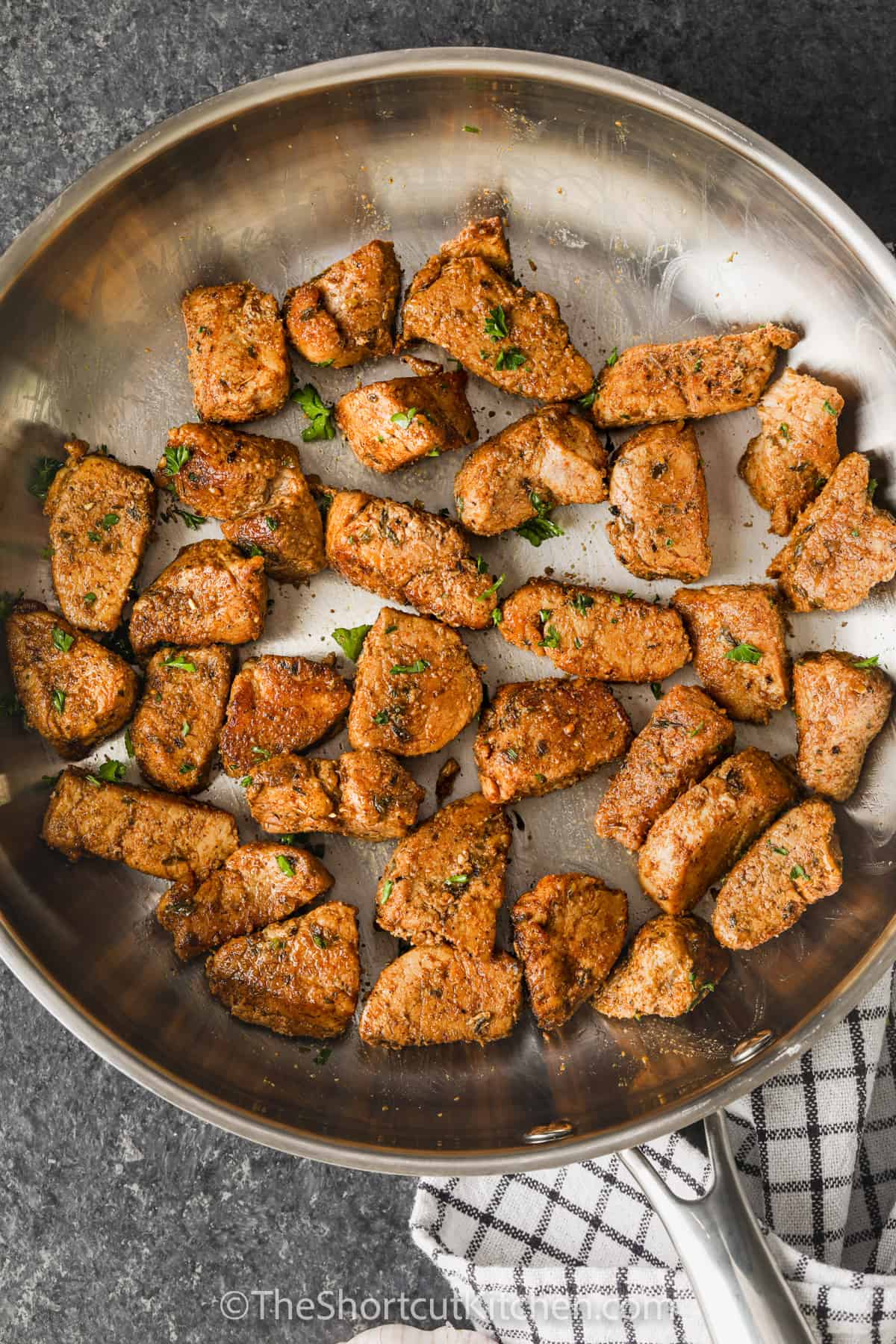 Pork Bites being prepped in a pan