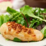 plated Sweet Garlic Chicken Recipe with salad