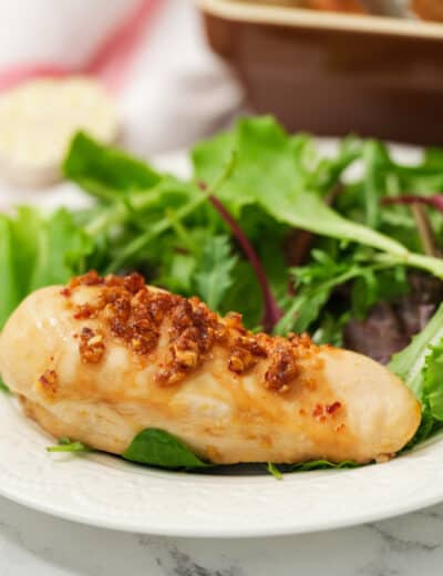 plated Sweet Garlic Chicken Recipe with salad