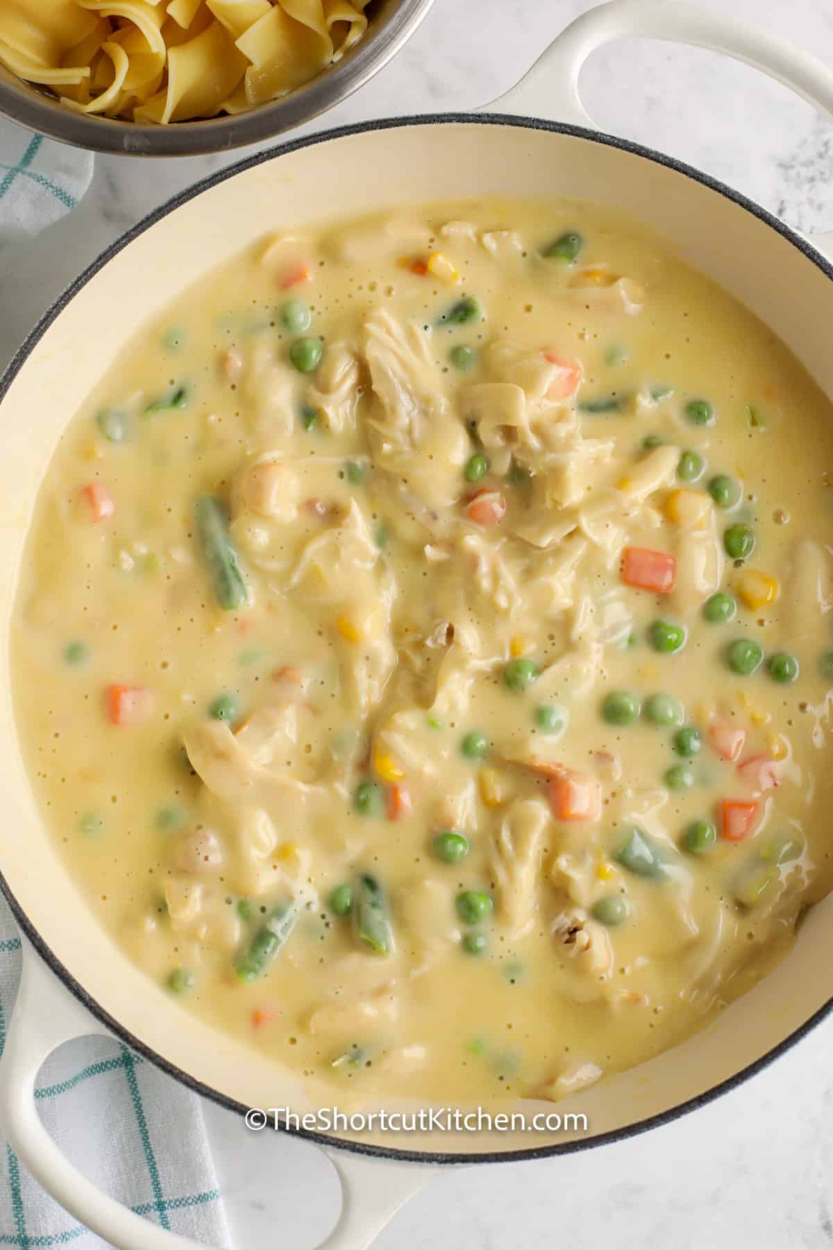 Chicken and Egg Noodles prepped in a pot