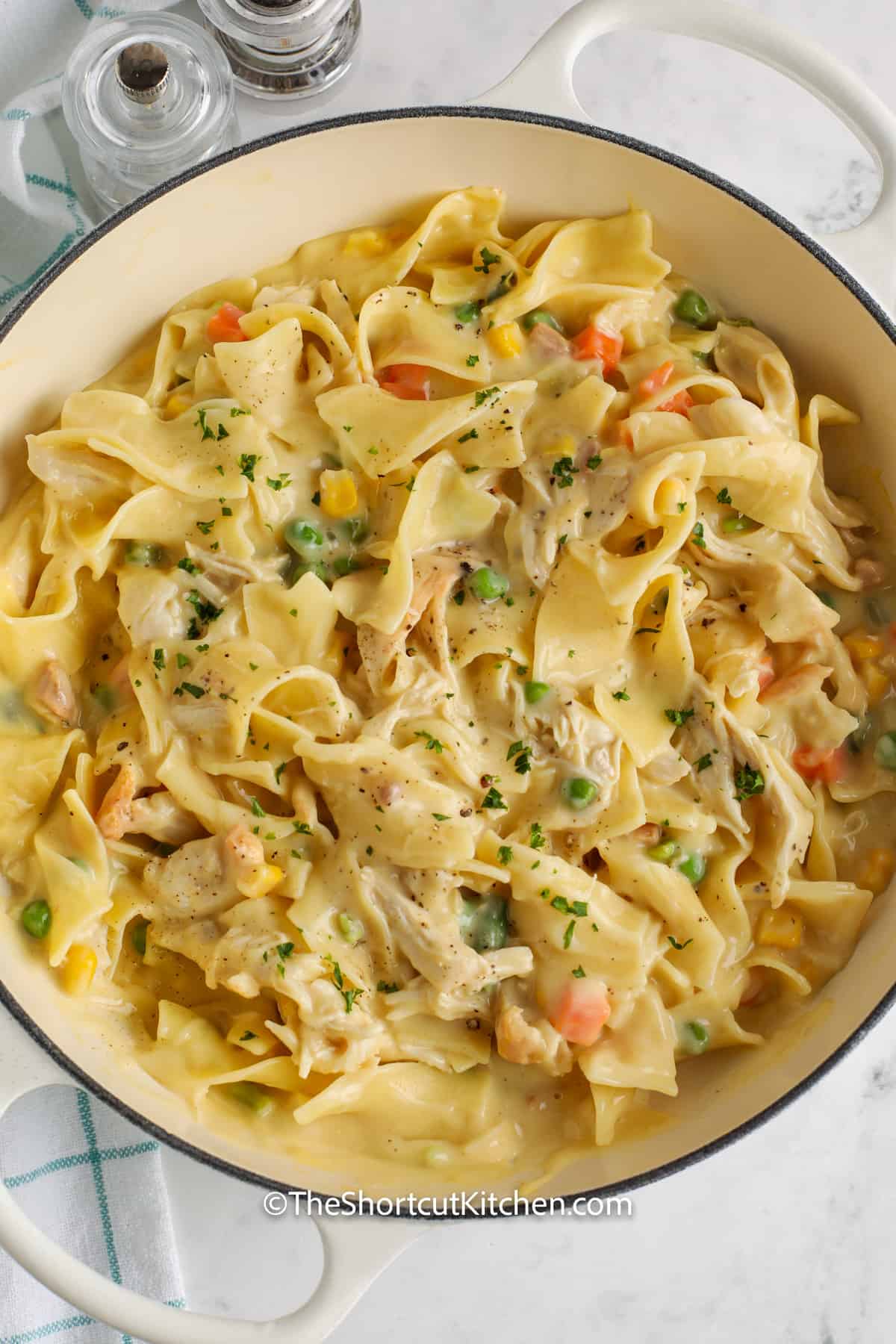 Chicken and Egg Noodles prepped in a pot