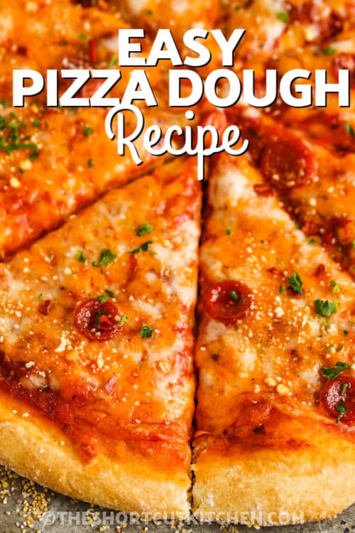 Sliced bisquick pizza dough pizza with text