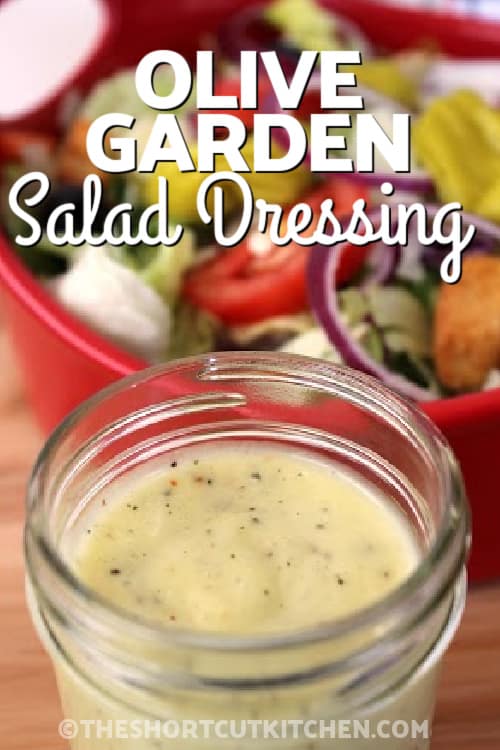 Olive Garden Salad Dressing in a mason jar with text