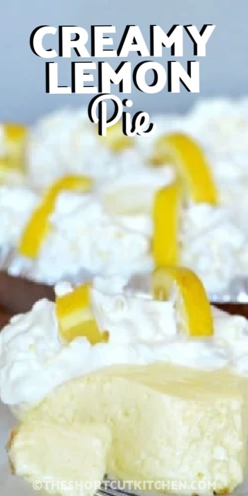 A slice of creamy lemon pie with text.
