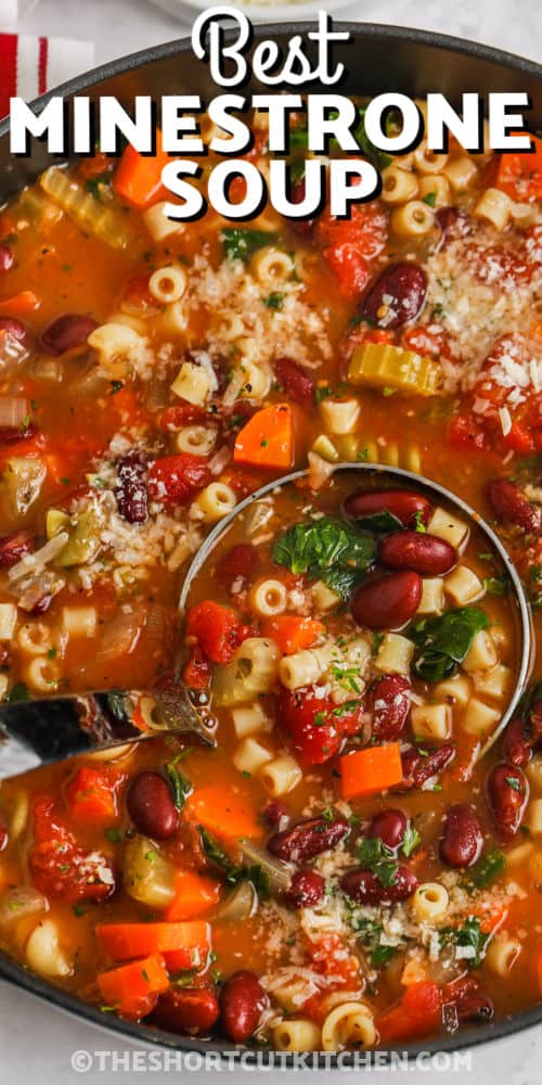 close up of Minestrone Soup Recipe with writing