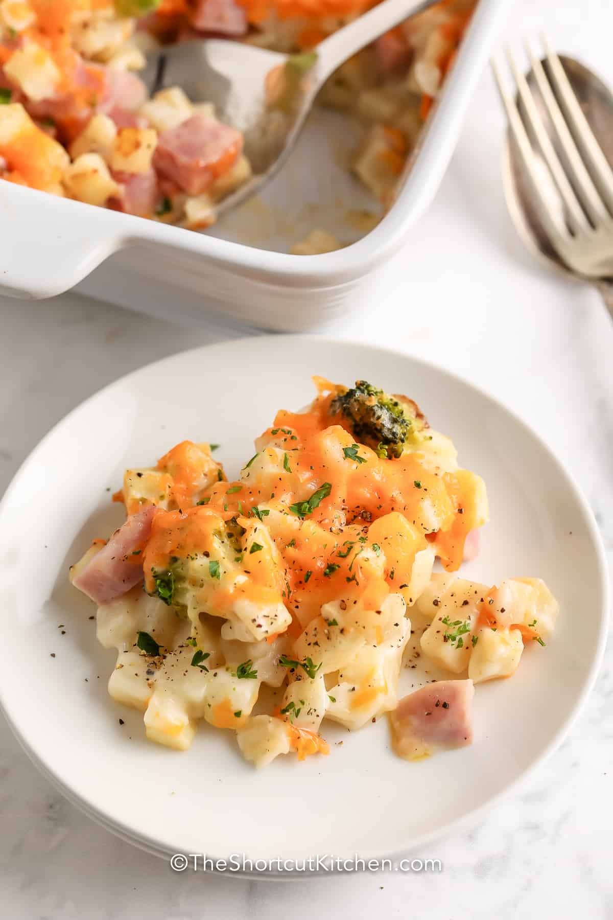 Ham & Potato Casserole on a plate