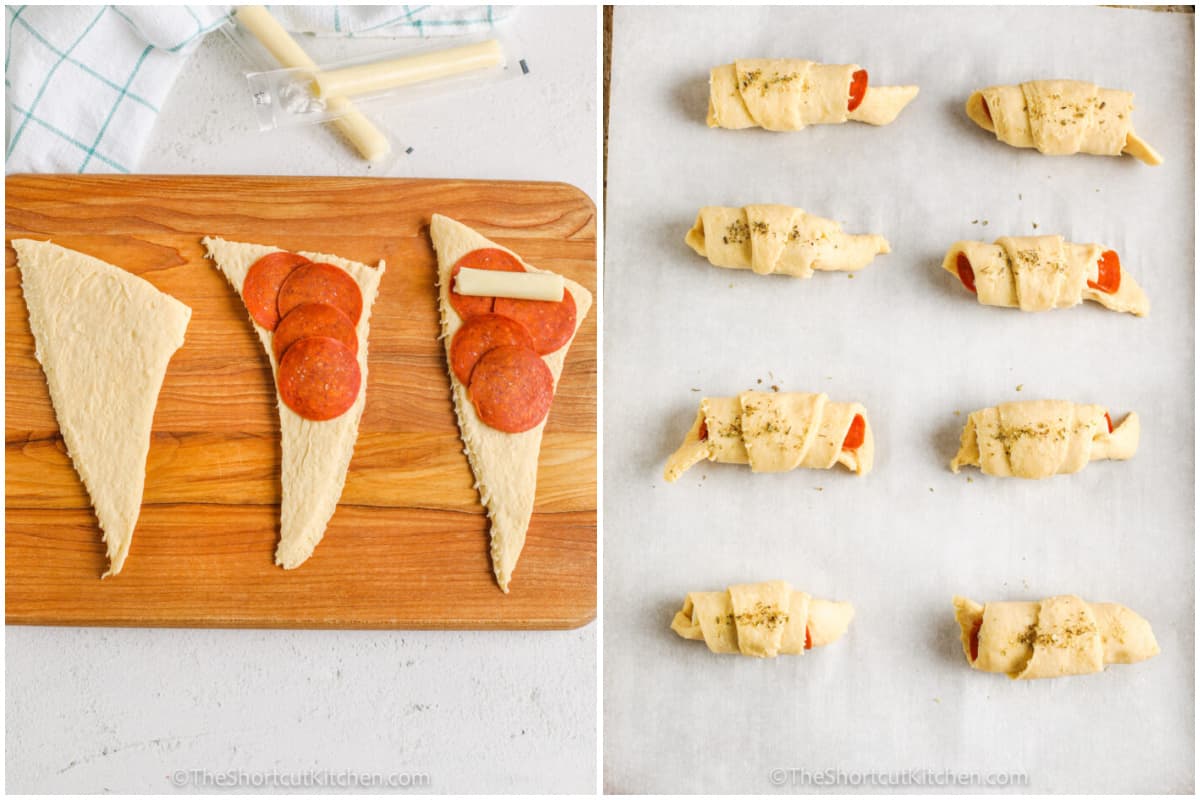 process to fill and roll up Pepperoni Pizza Rolls
