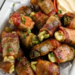 bacon wrapped brussels sprouts in a tray