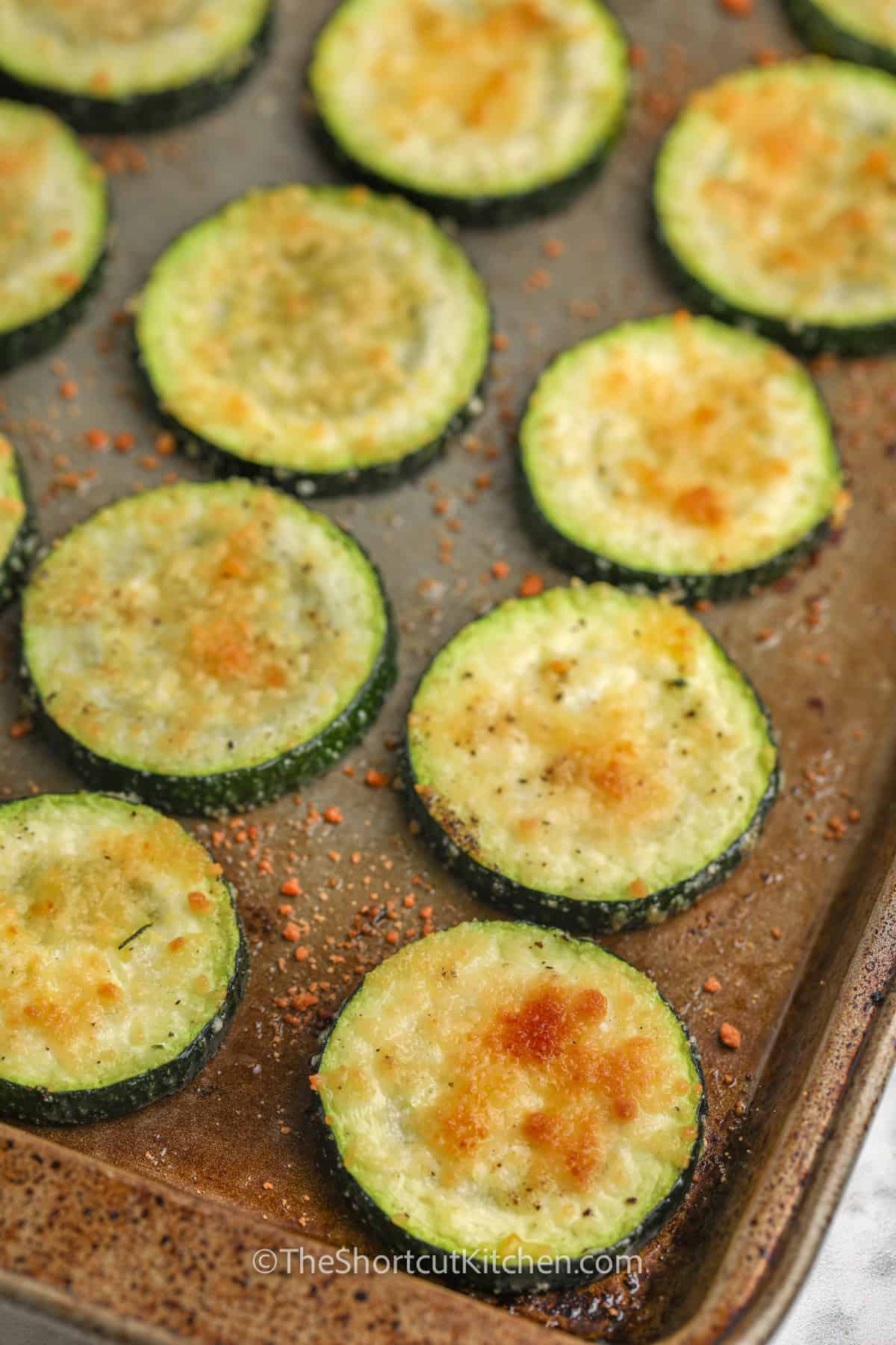 Oven Baked Parmesan Zucchini on the baking sheet