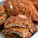 sliced oven baked ribs on a tray