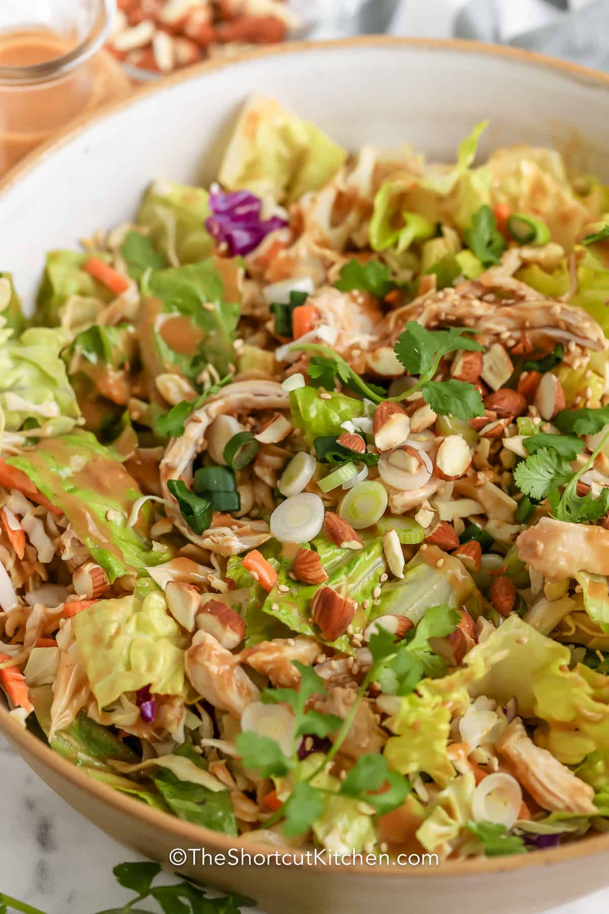 quick asian chicken salad in a bowl