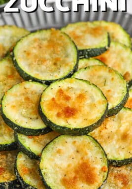 plated Oven Baked Zucchini Parmesan with writing