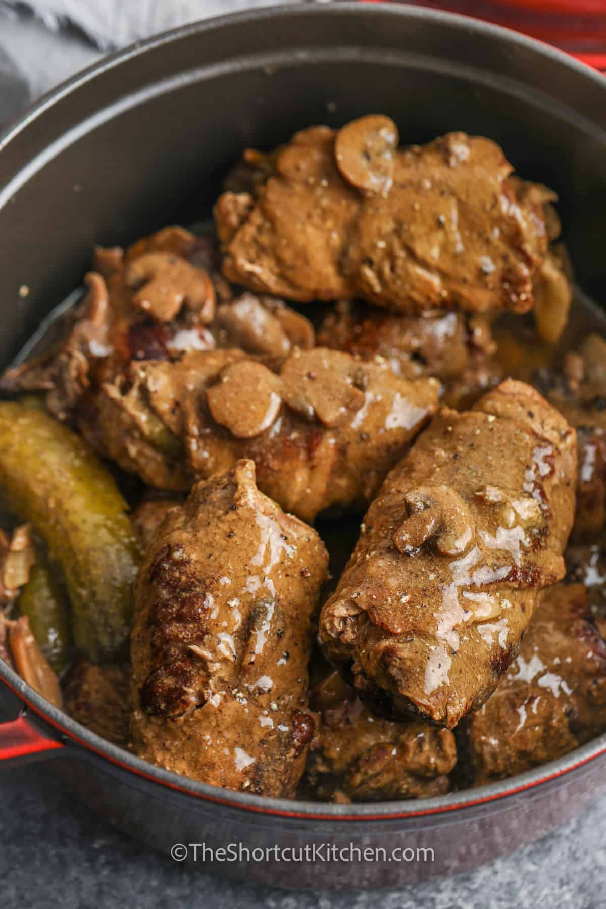 cooking Beef Rouladen in the pan