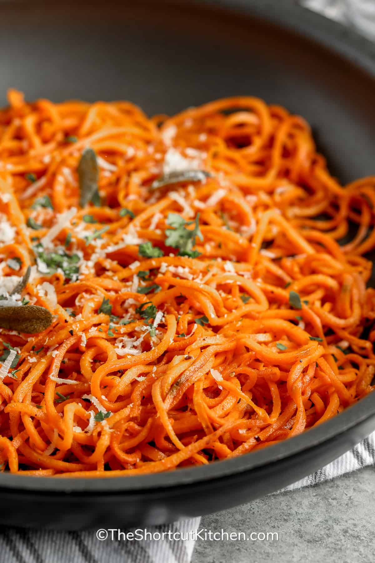 cooked sweet potato noodles in a pan