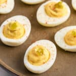 close up of deviled eggs