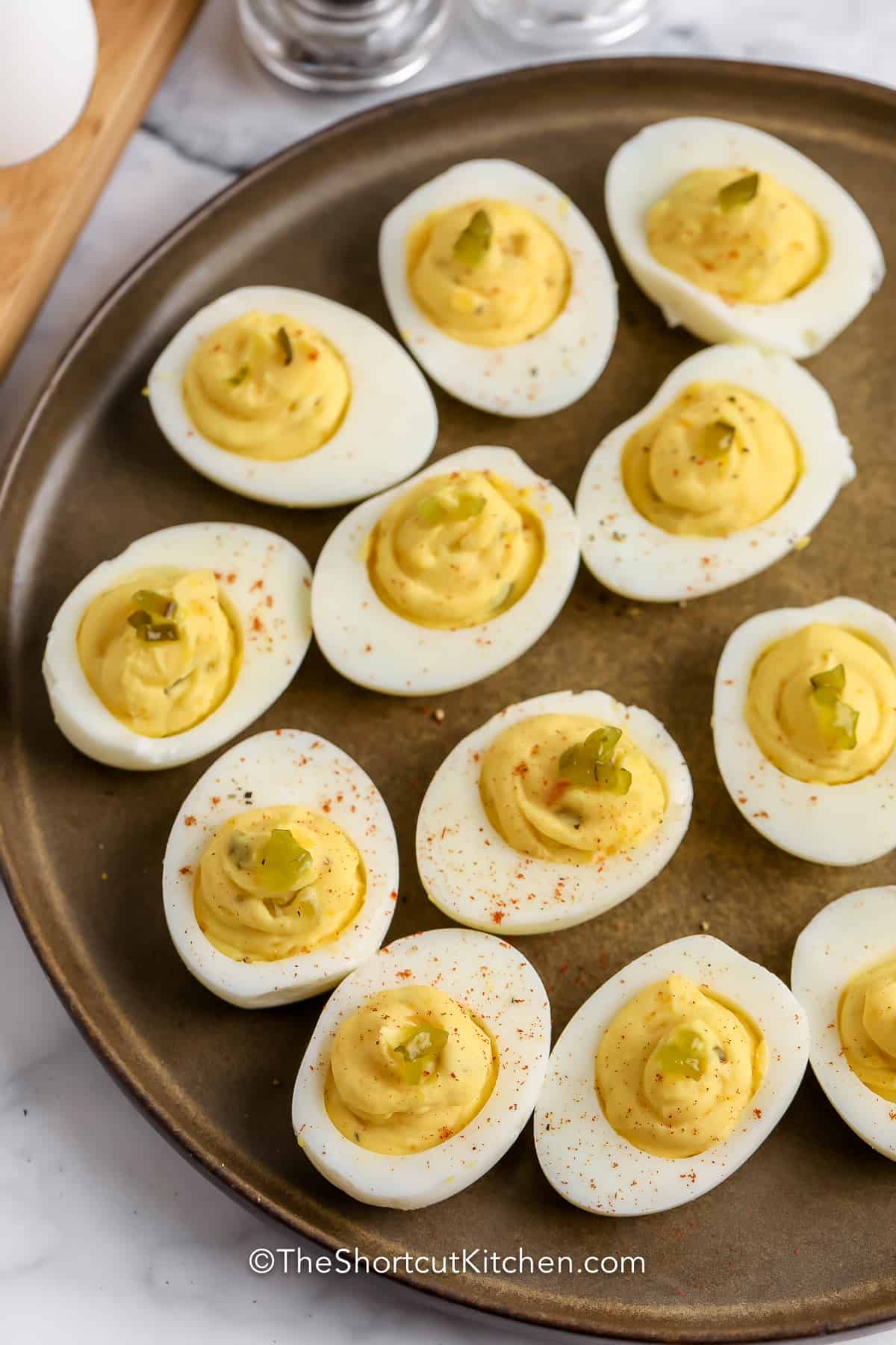 deviled eggs on a tray