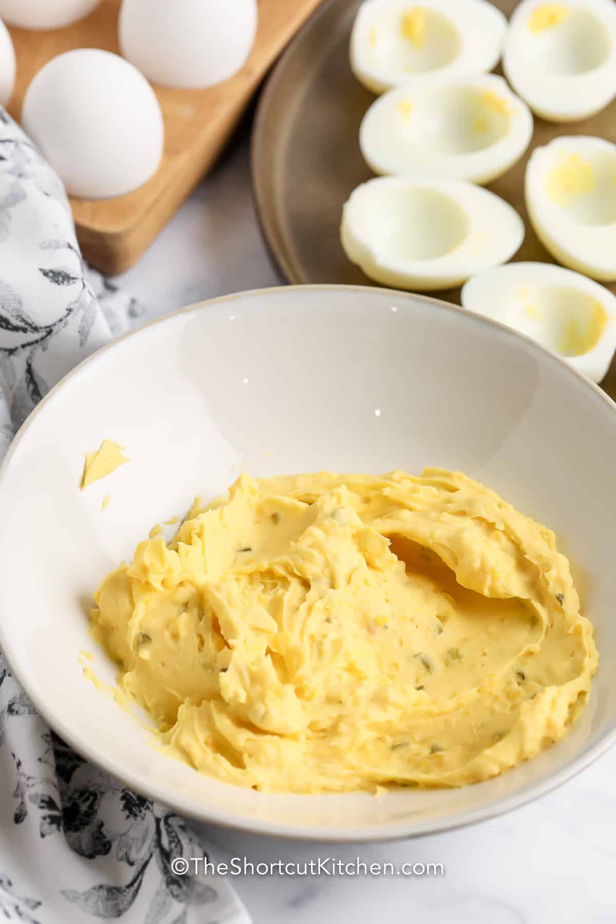 deviled egg mixture in a bowl