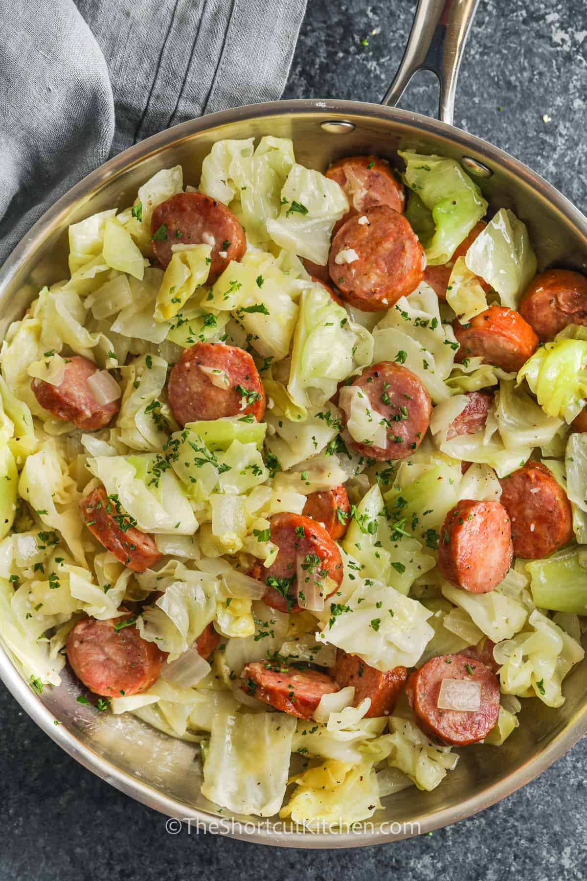 close up of cooked Fried Cabbage and Sausage