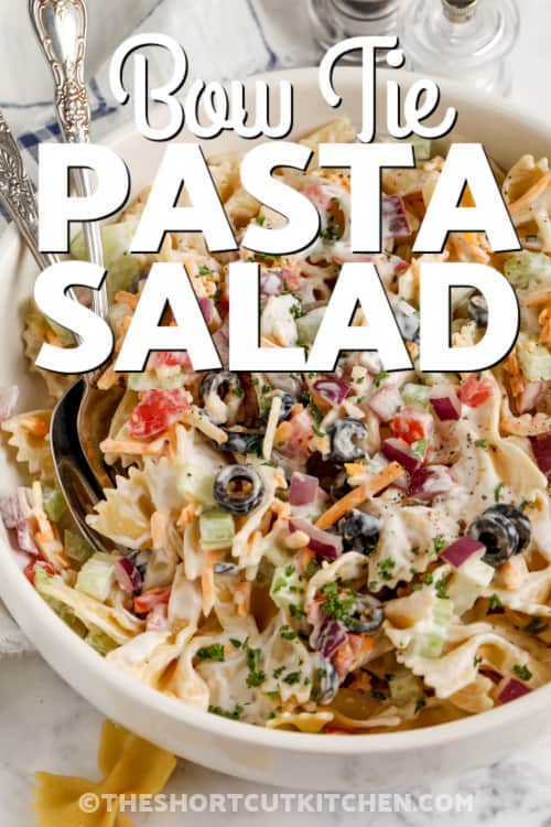 bow tie pasta salad with text
