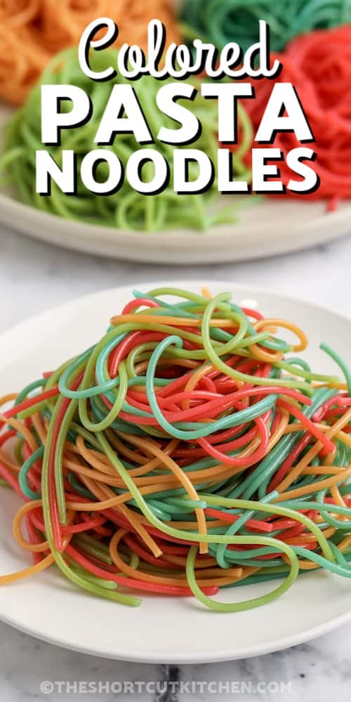 coloured spaghetti noodles with text