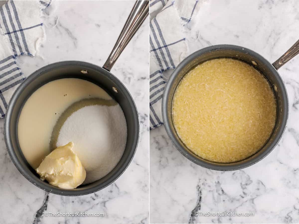 two images showing process of making topping