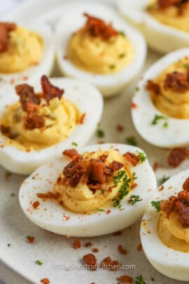 close up of Bacon Deviled Eggs