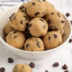 chocolate chip cookie dough balls in a bowl