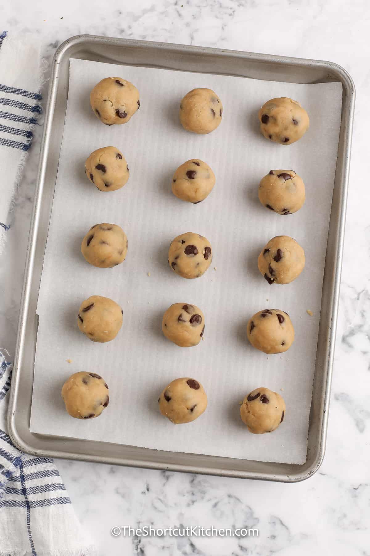 chocolate chip cookie dough formed into balls
