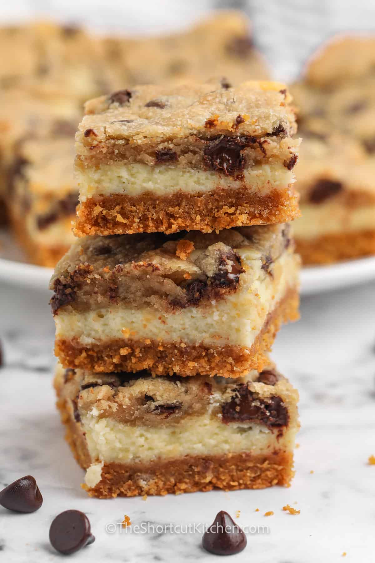 stack of Chocolate Chip Cheesecake Bars