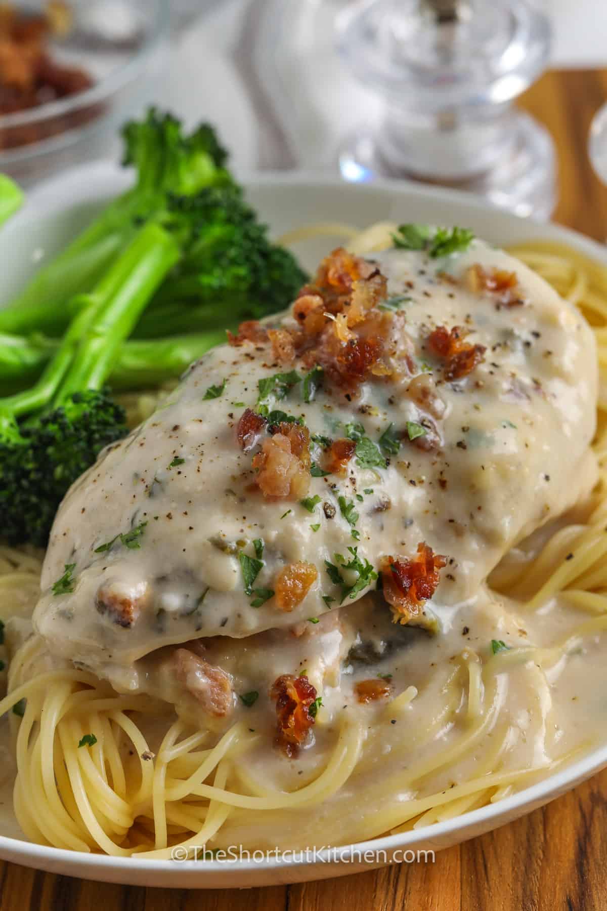 plated Crock Pot Chicken Florentine with broccoli