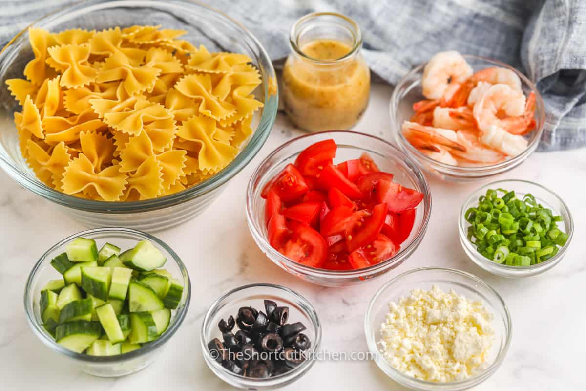 ingredients to make Greek Shrimp Pasta Salad
