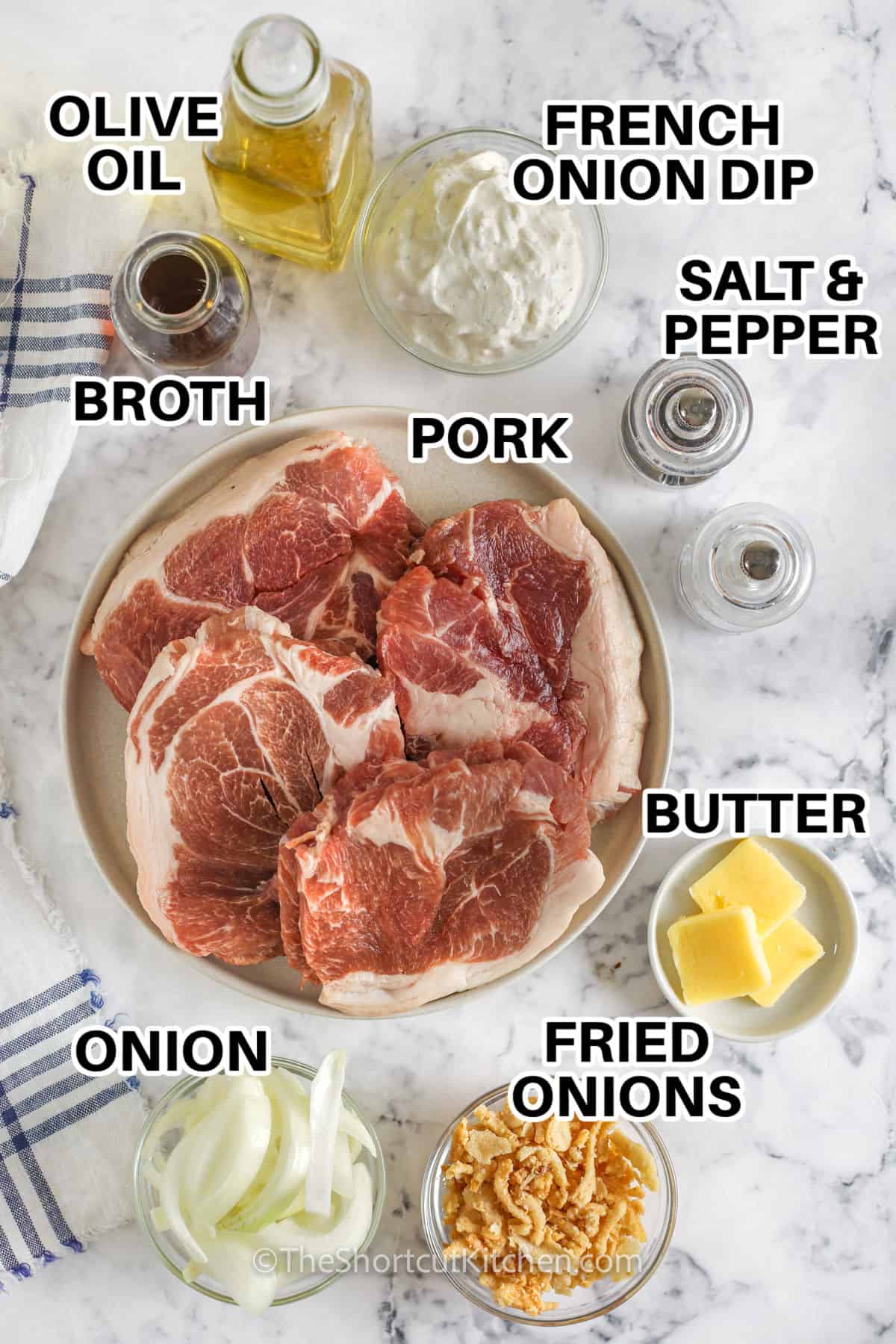 French Onion Pork Chops ingredients with labels