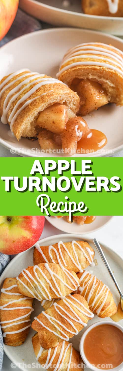 plated and close up of Easy Apple Turnovers Recipe with writing