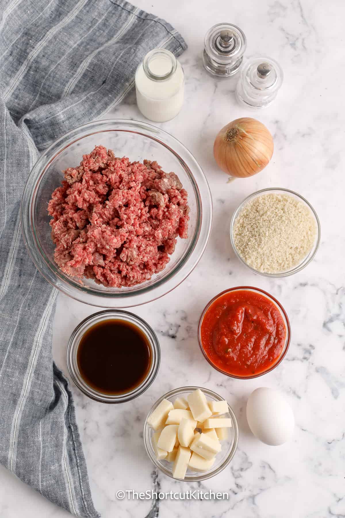 ingredients assembled to make mozzarella stuffed mini meatloaf