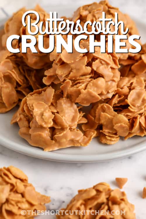 butterscotch crunchies on a plate with text