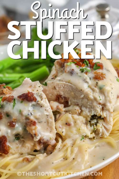 plated Crock Pot Chicken Florentine with writing