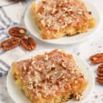 pineapple sheet cake slice on a plate