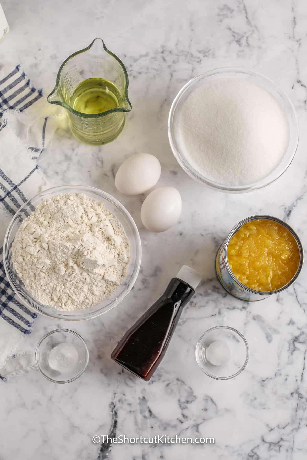 ingredients assembled to make pineapple sheet cake