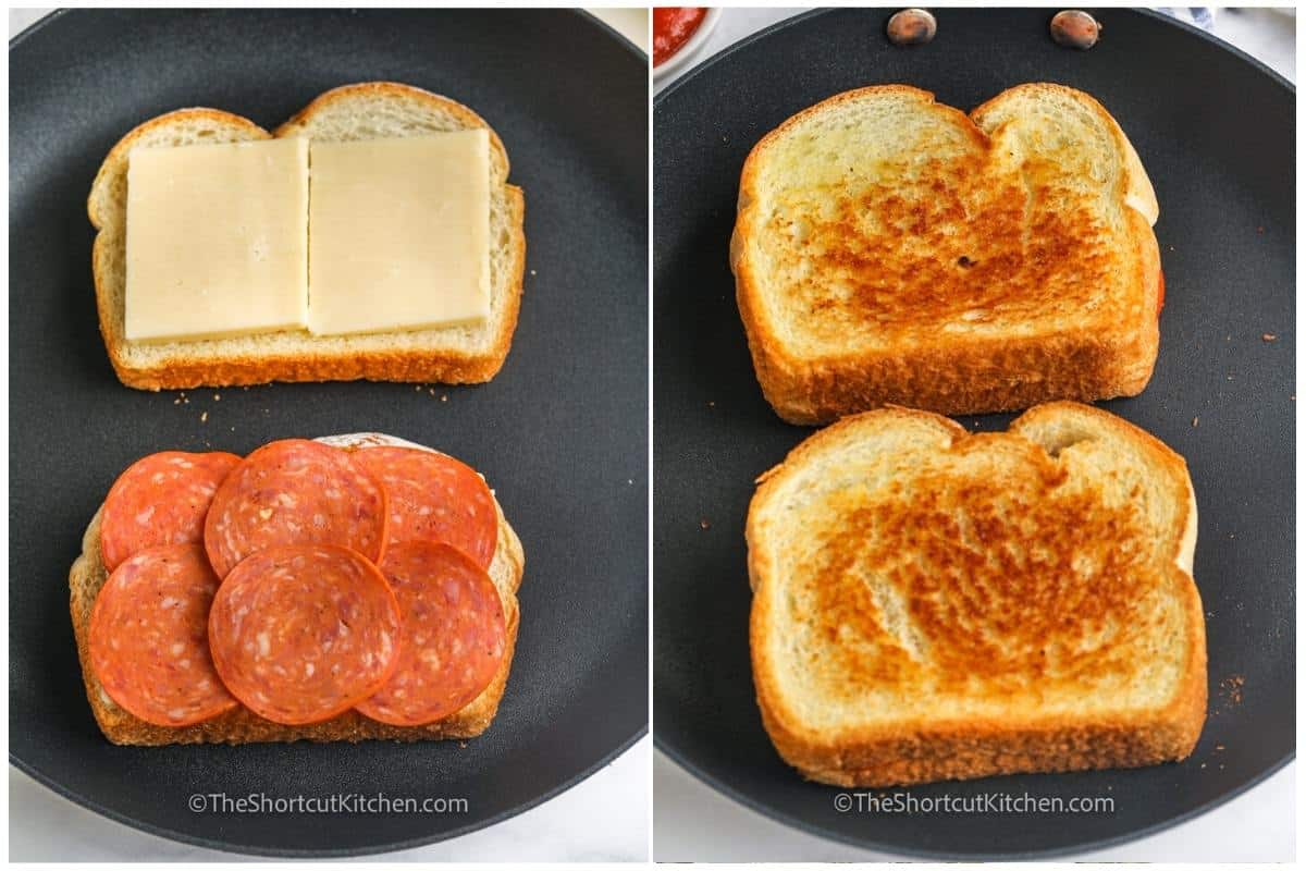 process of cooking Grilled Pizza Sandwich