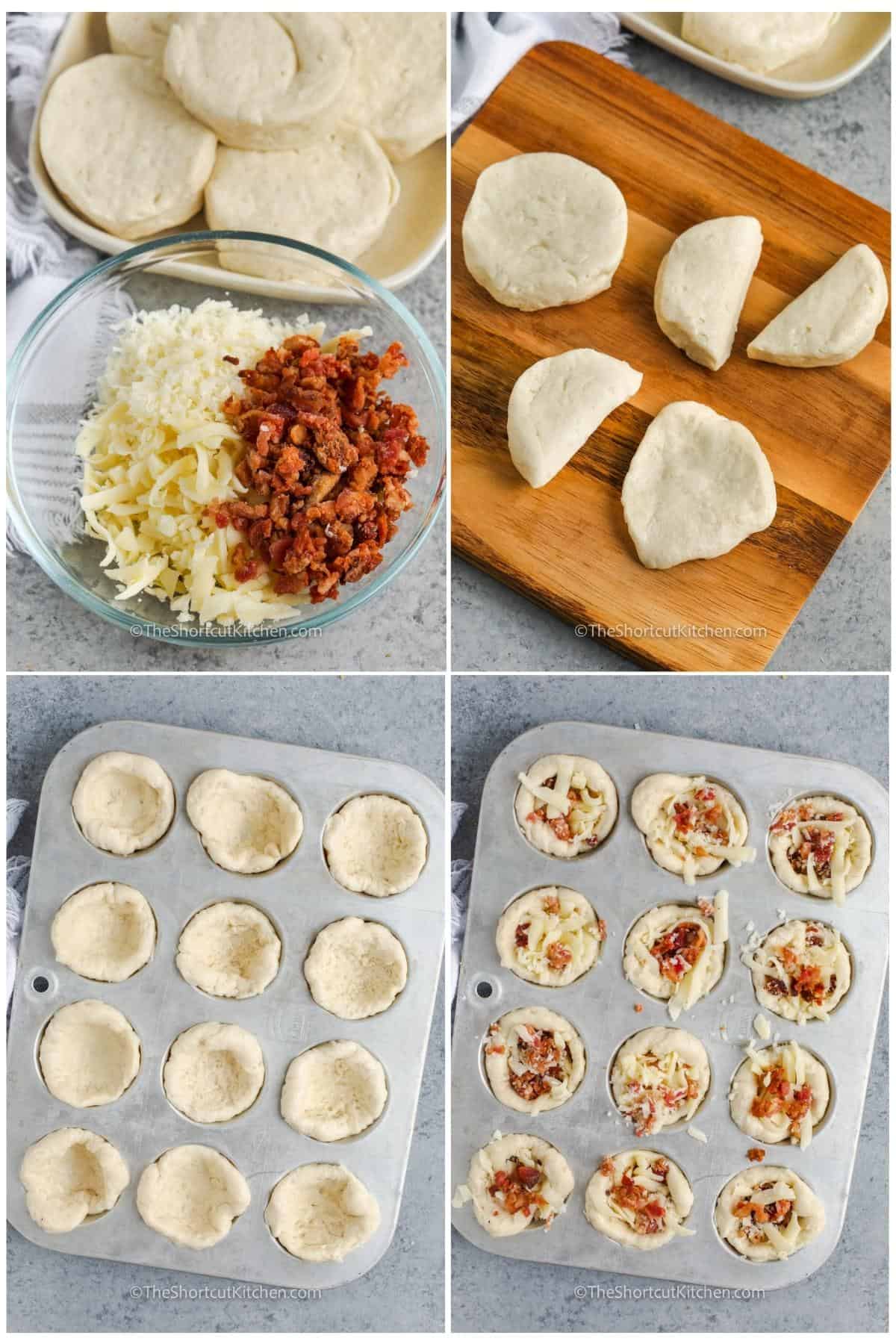 process of adding ingredients together to make Bacon And Cheese Biscuits
