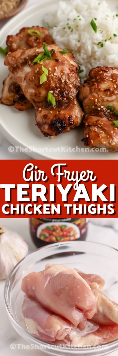 teriyaki chicken thighs and ingredients with text