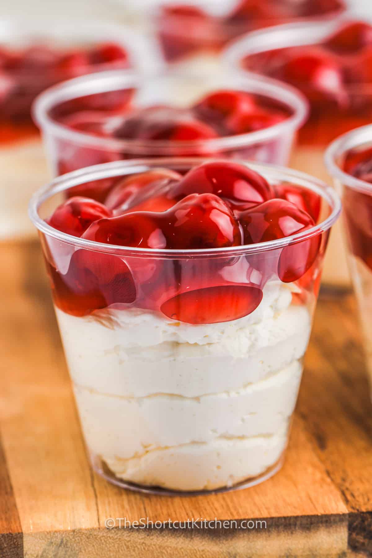 3 Ingredient No Bake Cheesecake Cups with cherry topping