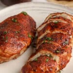 sliced air fryer bbq chicken on a plate