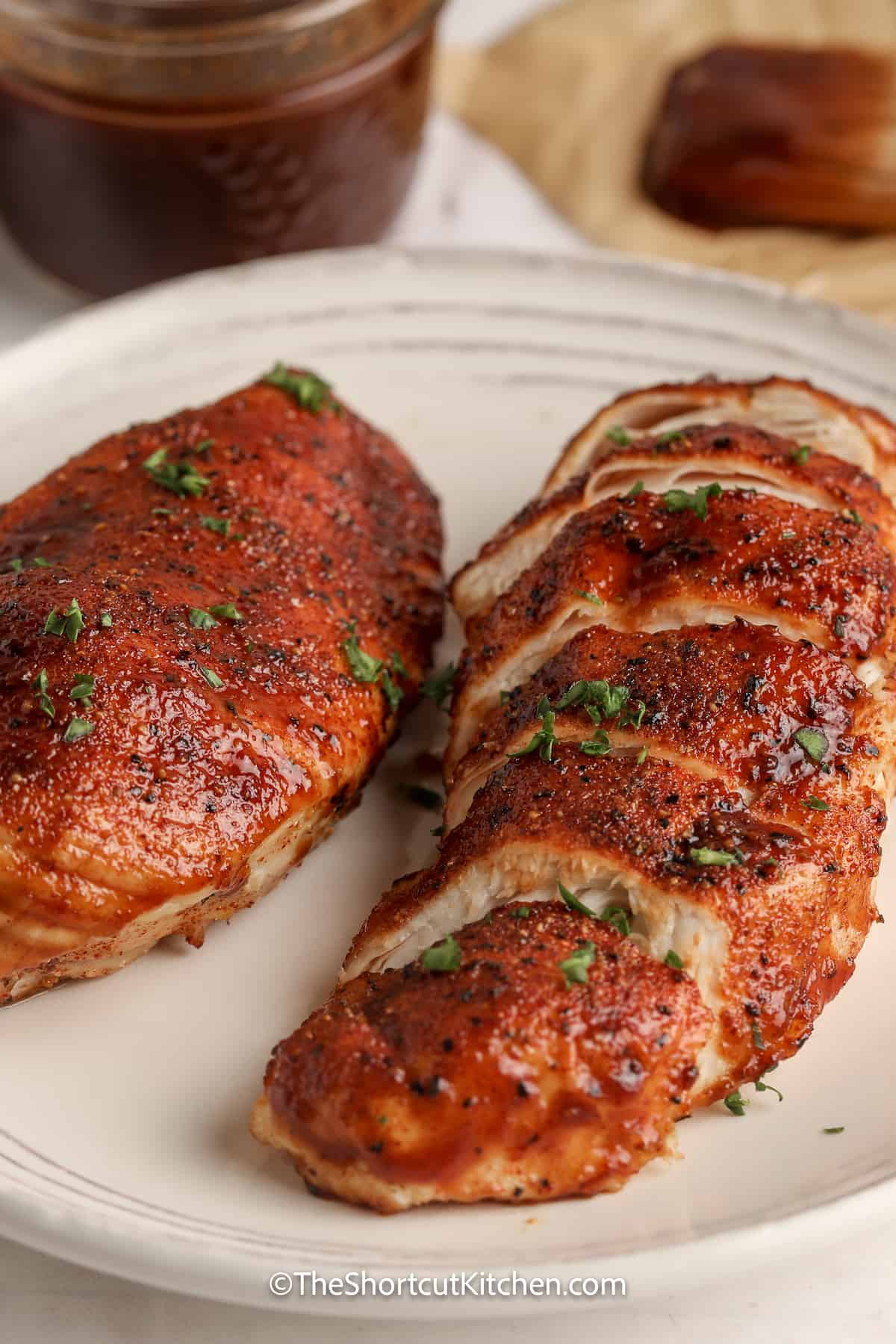 sliced air fryer bbq chicken on a plate