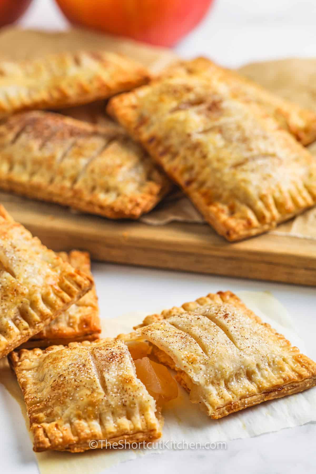 cooked Apple Hand Pies with one in half