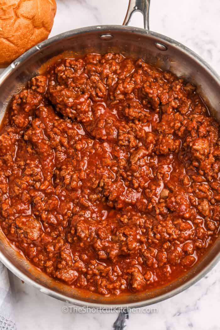cooked Homemade Sloppy Joe Sauce in a pan