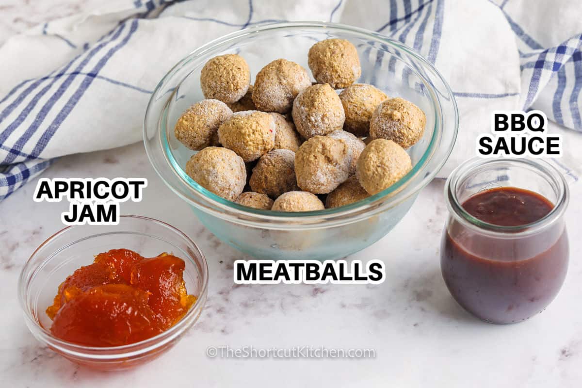 meatballs, bbq sauce and jam to make Easy BBQ Meatballs with labels